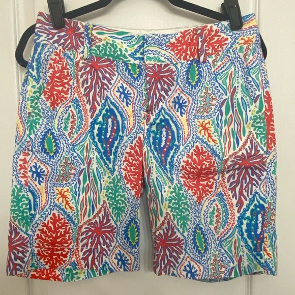 Lilly Pulitzer The Chipper Shorts Bermuda Size 0 Red & Blue Coral pattern Preppy - Picture 2 of 11